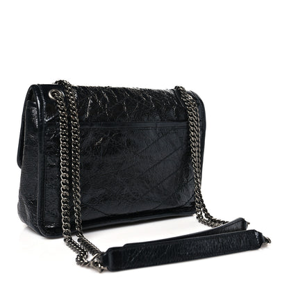 Saint Laurent Crinkled Calfskin Matelasse Monogram Baby Niki Chain Satchel Black 3 of 10