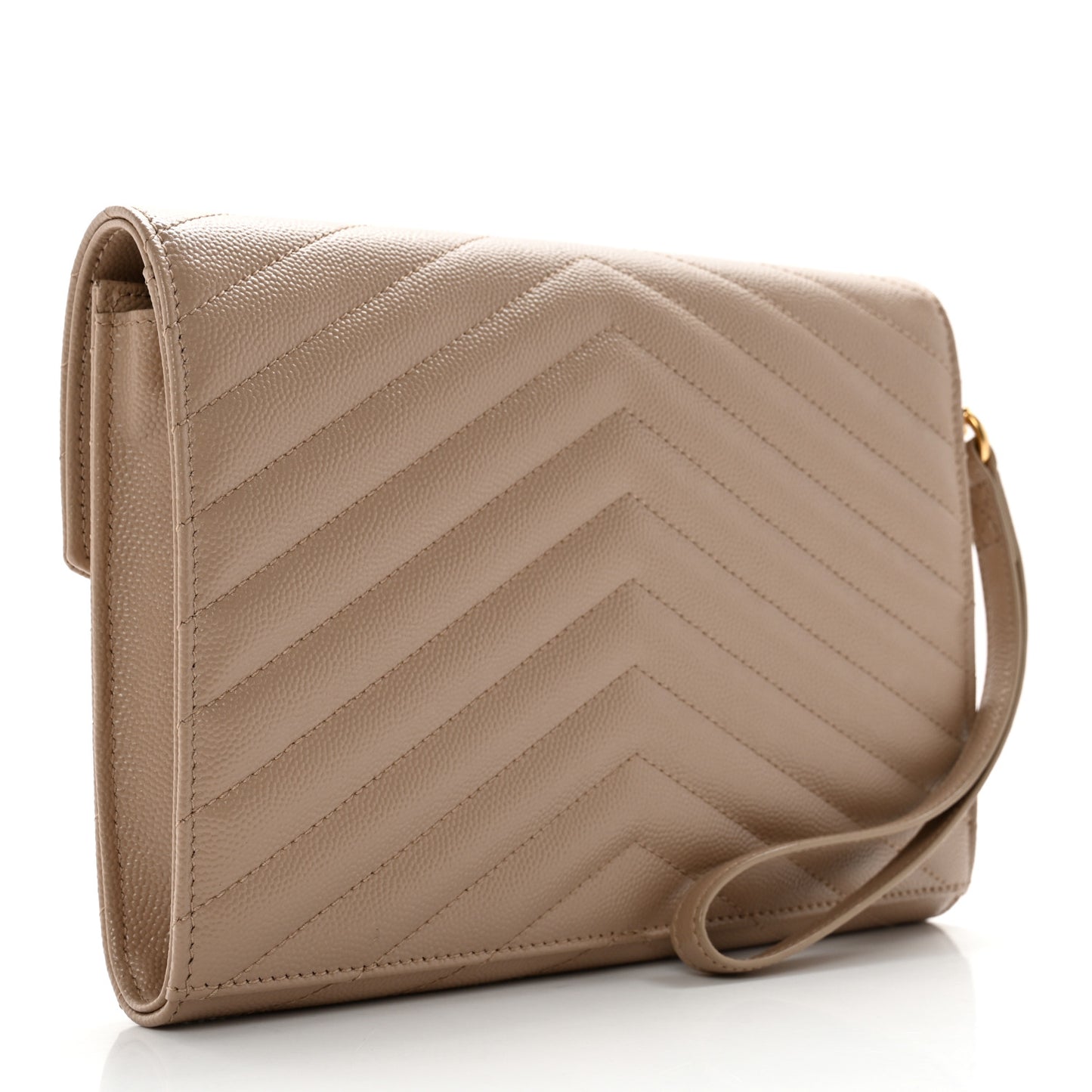 Grain De Poudre Matelasse Chevron Monogram Envelope Clutch Dark Beige