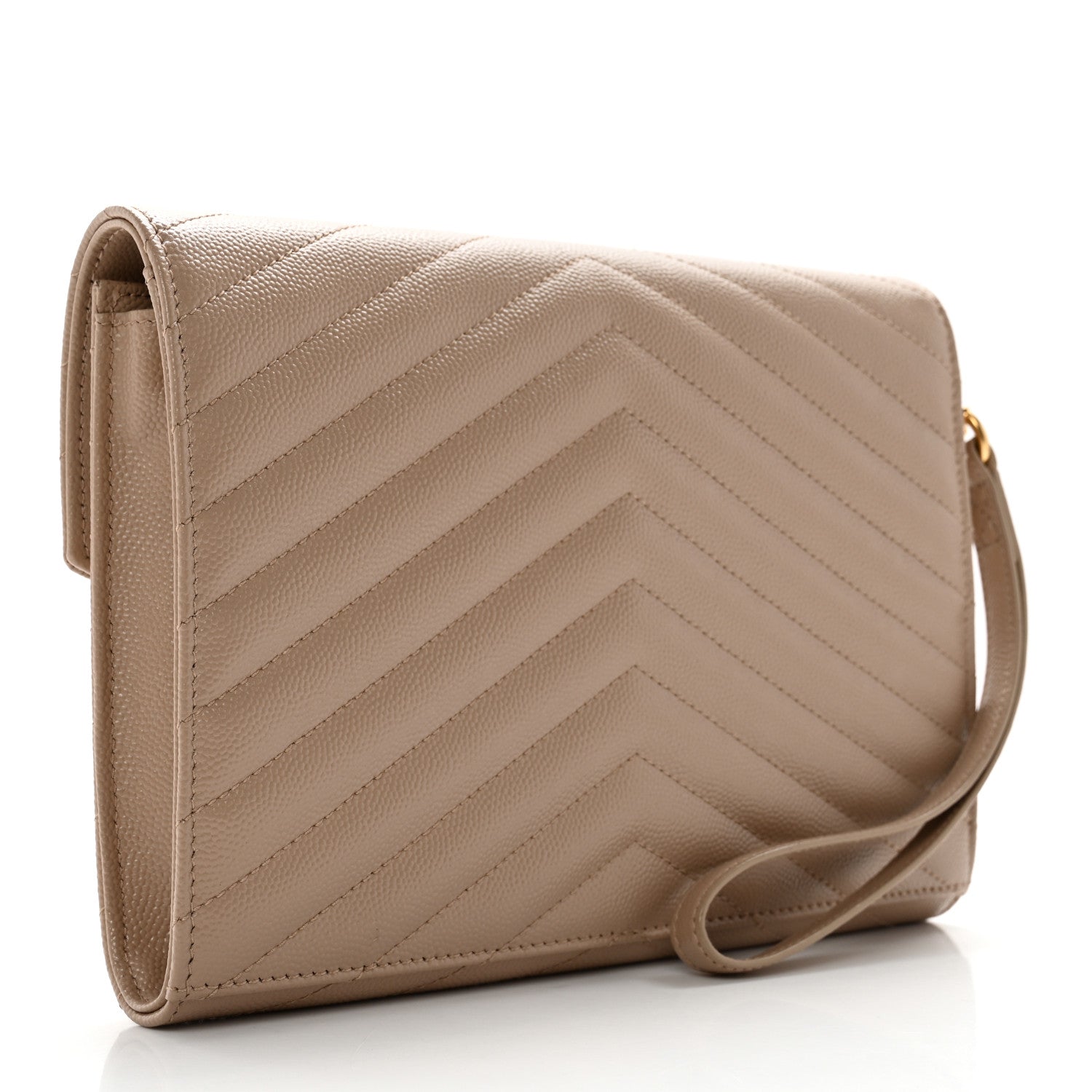 Saint Laurent Grain De Poudre Matelasse Chevron Monogram Envelope Clutch Dark Beige 3 of 13