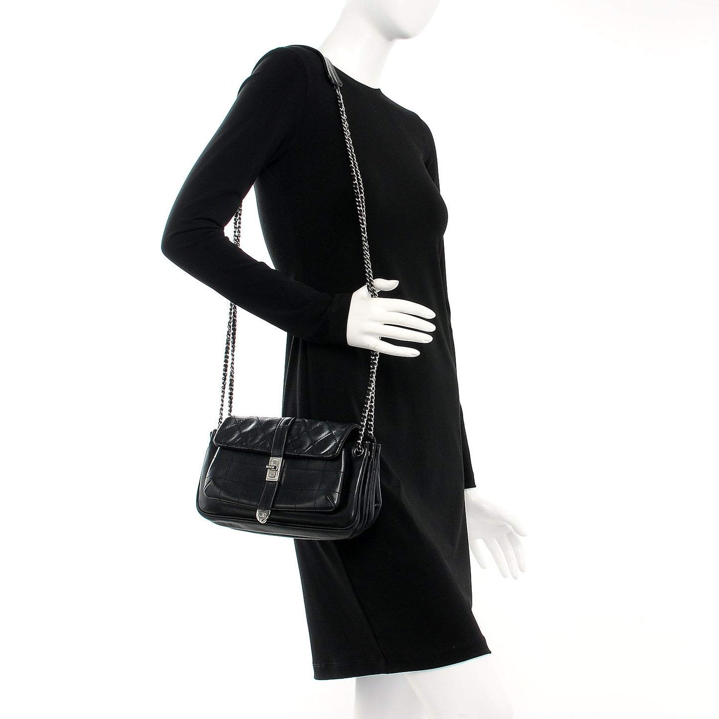 Lambskin Quilted Accordion Mademoiselle Flap Black