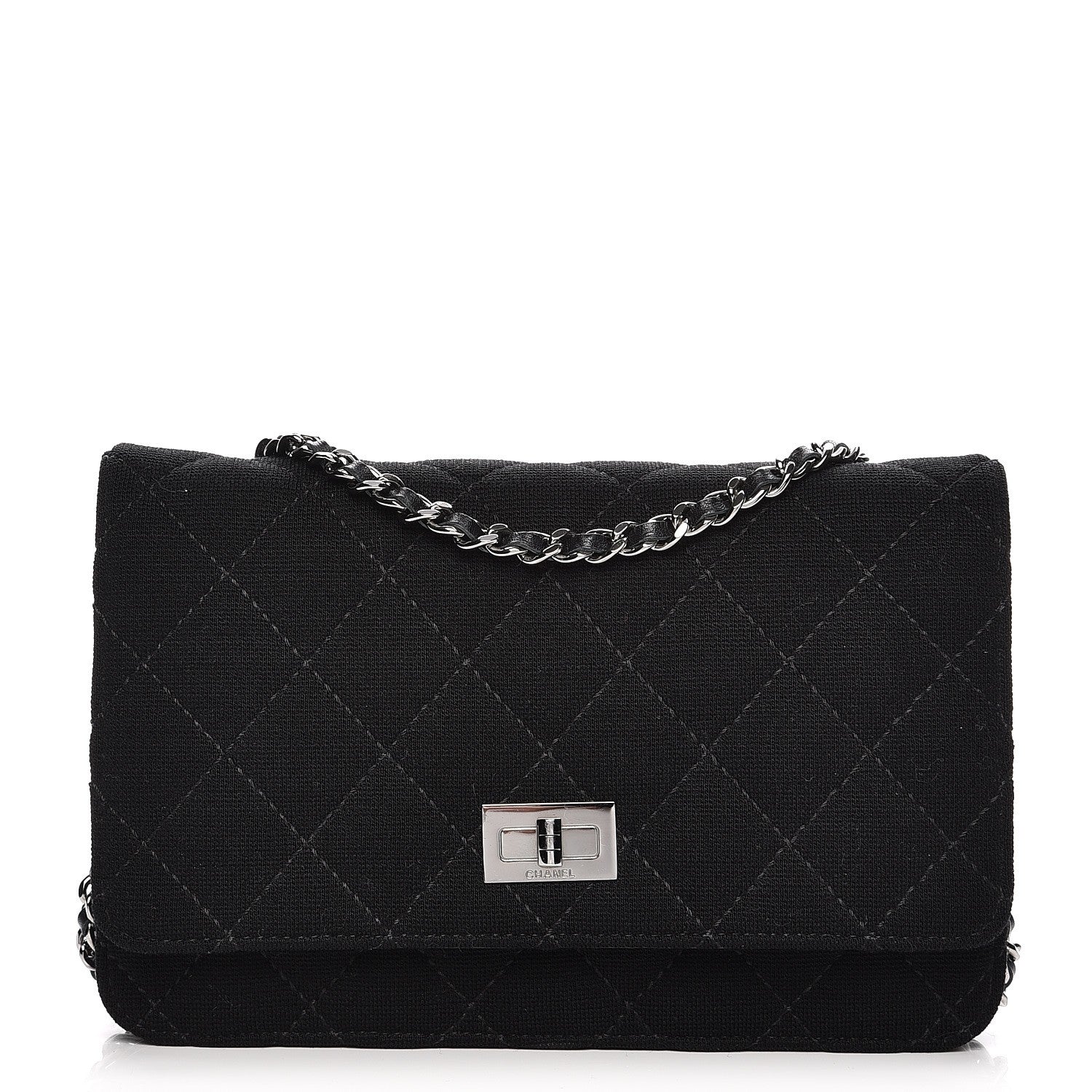 Chanel Jersey Quilted Reissue Wallet On Chain WOC Black 1 of 7