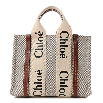 Chloe Cotton Calfskin Small Woody Ribbon Tote White Brown 1 of 9