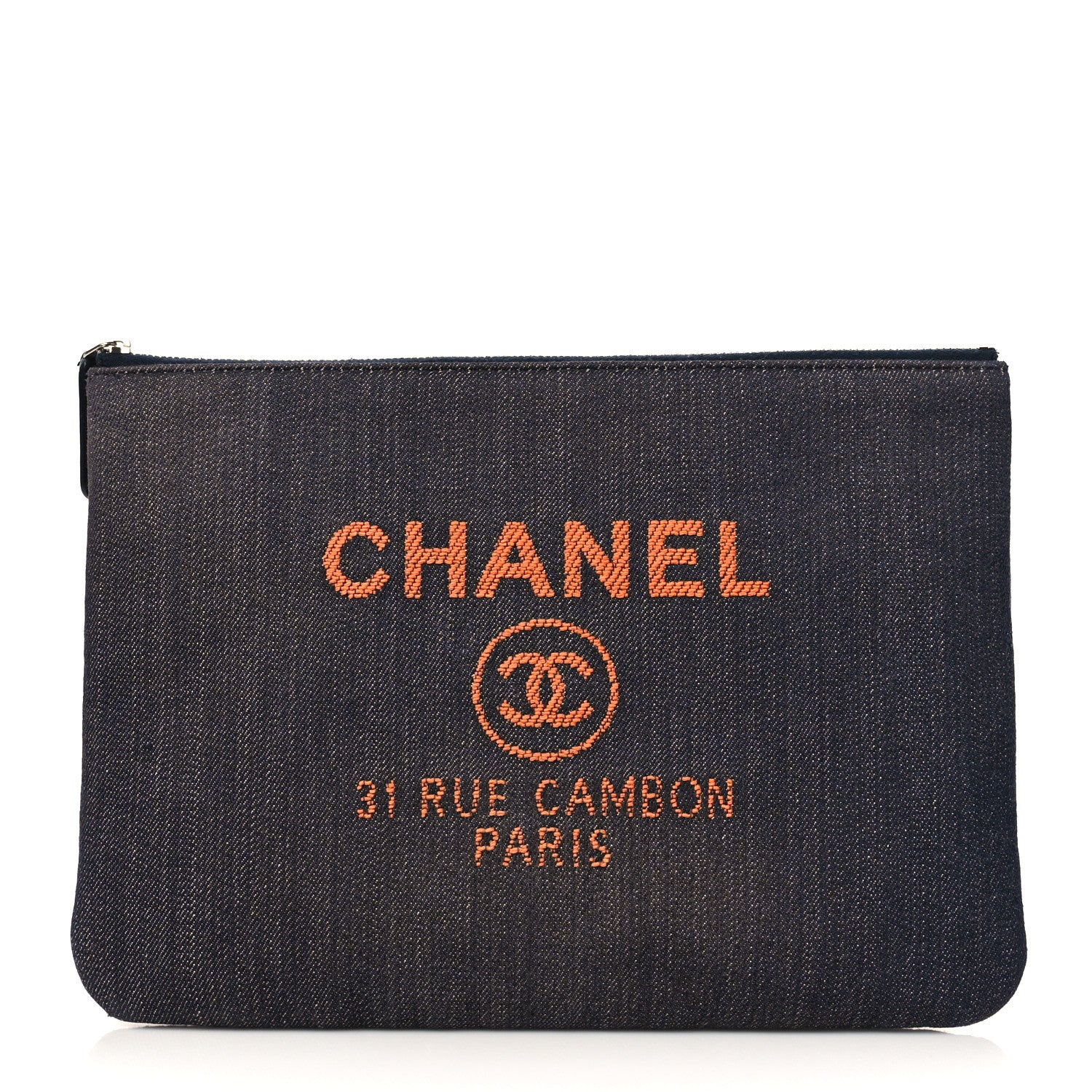 Chanel Denim Medium Deauville Pouch Clutch Blue Orange 1 of 7