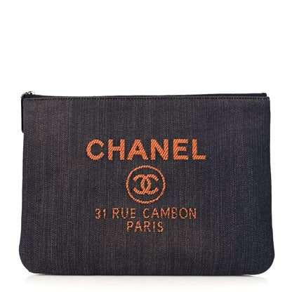 Chanel Denim Medium Deauville Pouch Clutch Blue Orange 1 of 7
