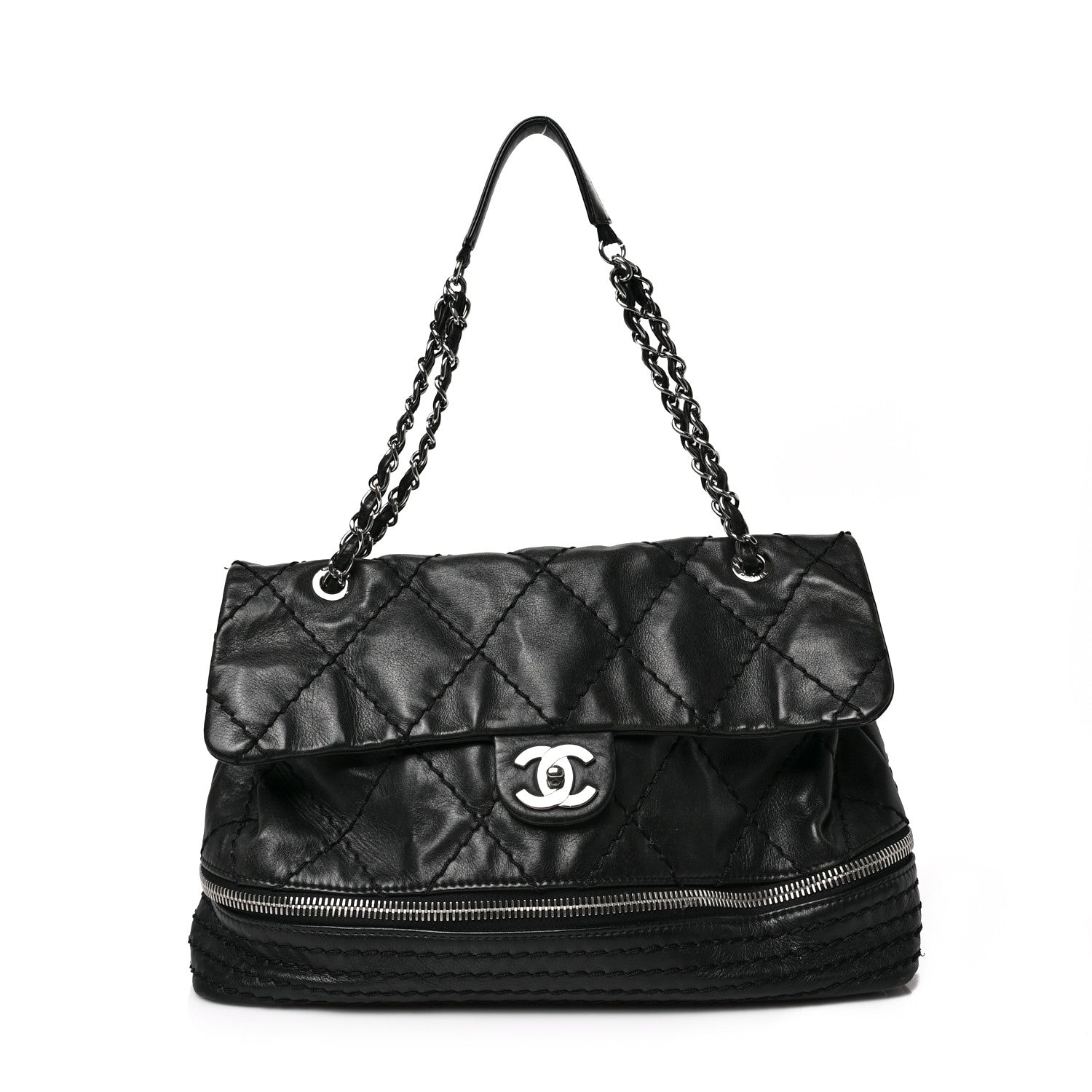 Chanel Calfskin Stitched Large Expandable Flap Bag Black 1 of 10