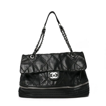 Chanel Calfskin Stitched Large Expandable Flap Bag Black 1 of 10