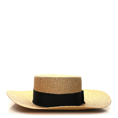 Gucci Glittered Straw Grosgrain Wide Brim Hat S Gold Black 4 of 8