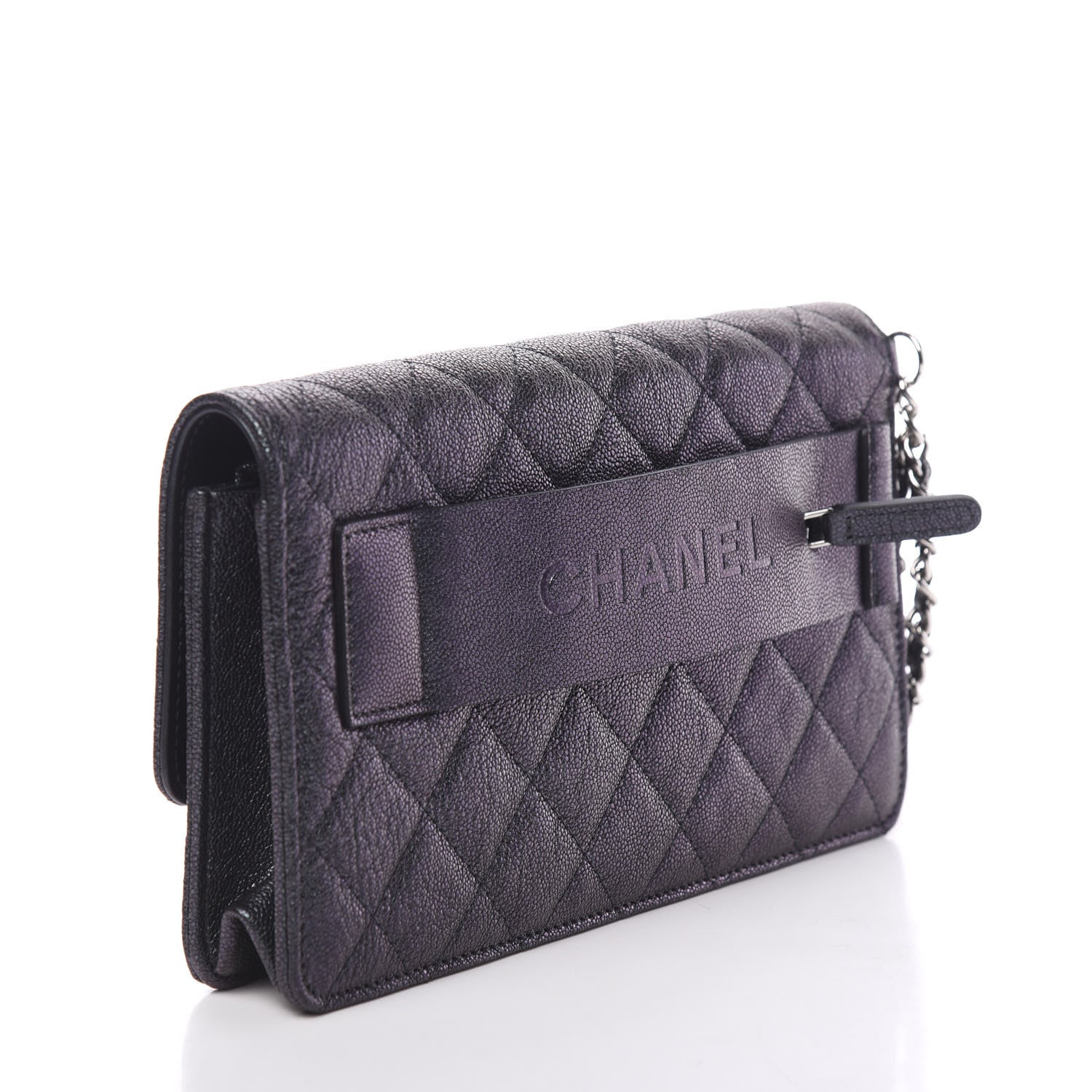 Chanel Iridescent Caviar Quilted Classic Pouch Clutch Black 2 of 12