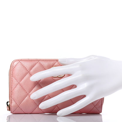 Chanel Iridescent Caviar Quilted Medium Zip Around Wallet Pink 3 of 9