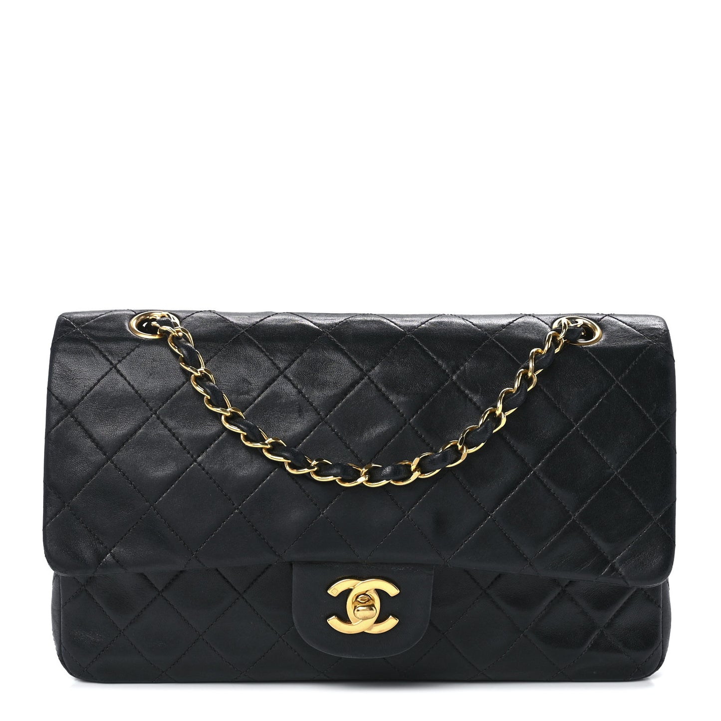 Lambskin Quilted Medium Double Flap Black