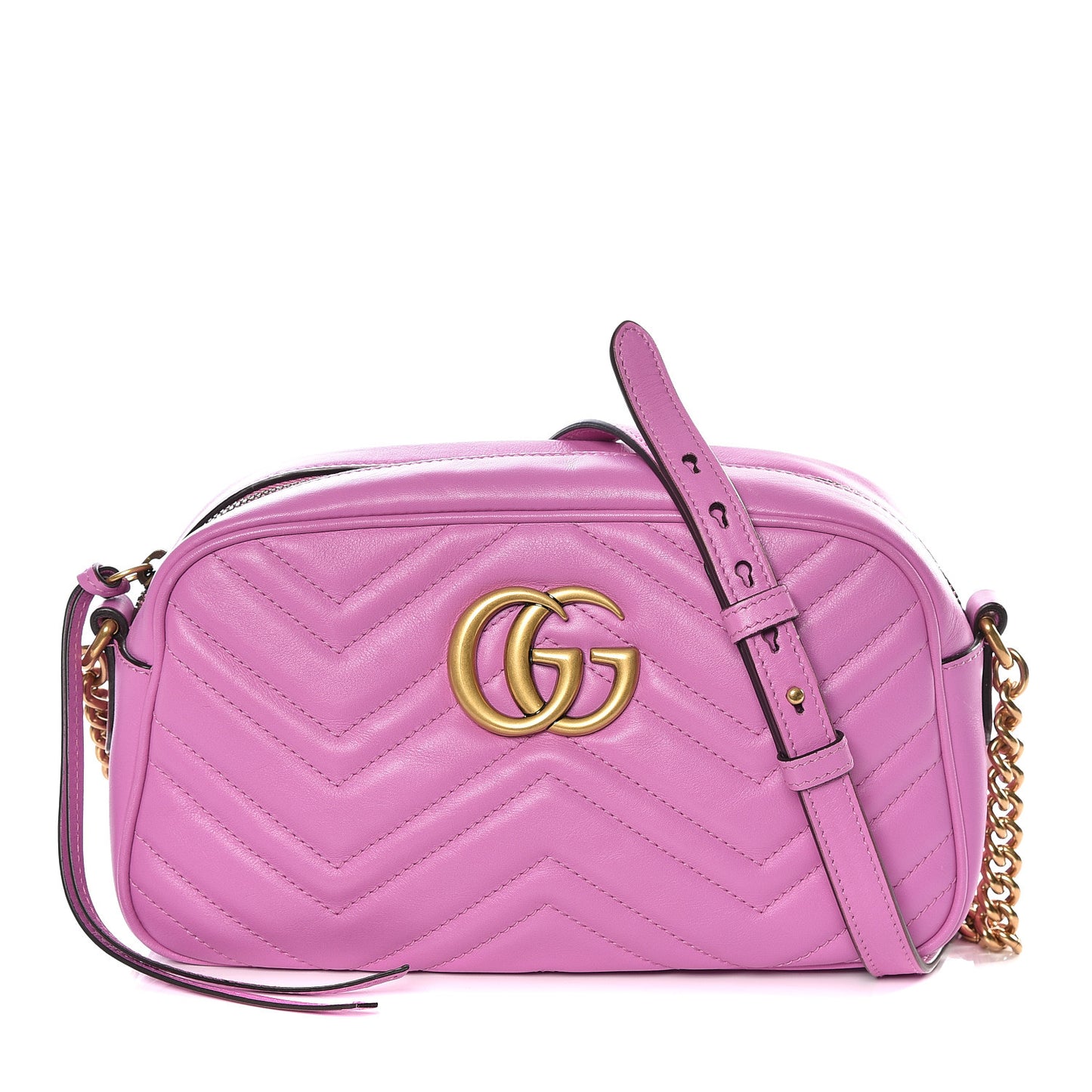Calfskin Matelasse Small GG Marmont Chain Shoulder Bag Candy Mousse
