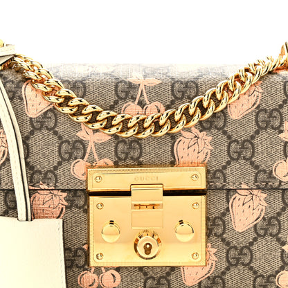 Gucci GG Supreme Monogram Berry Textured Dollar Calfskin Small Padlock Shoulder Bag Beige Ebony Light Copper Mystic White 8 of 10