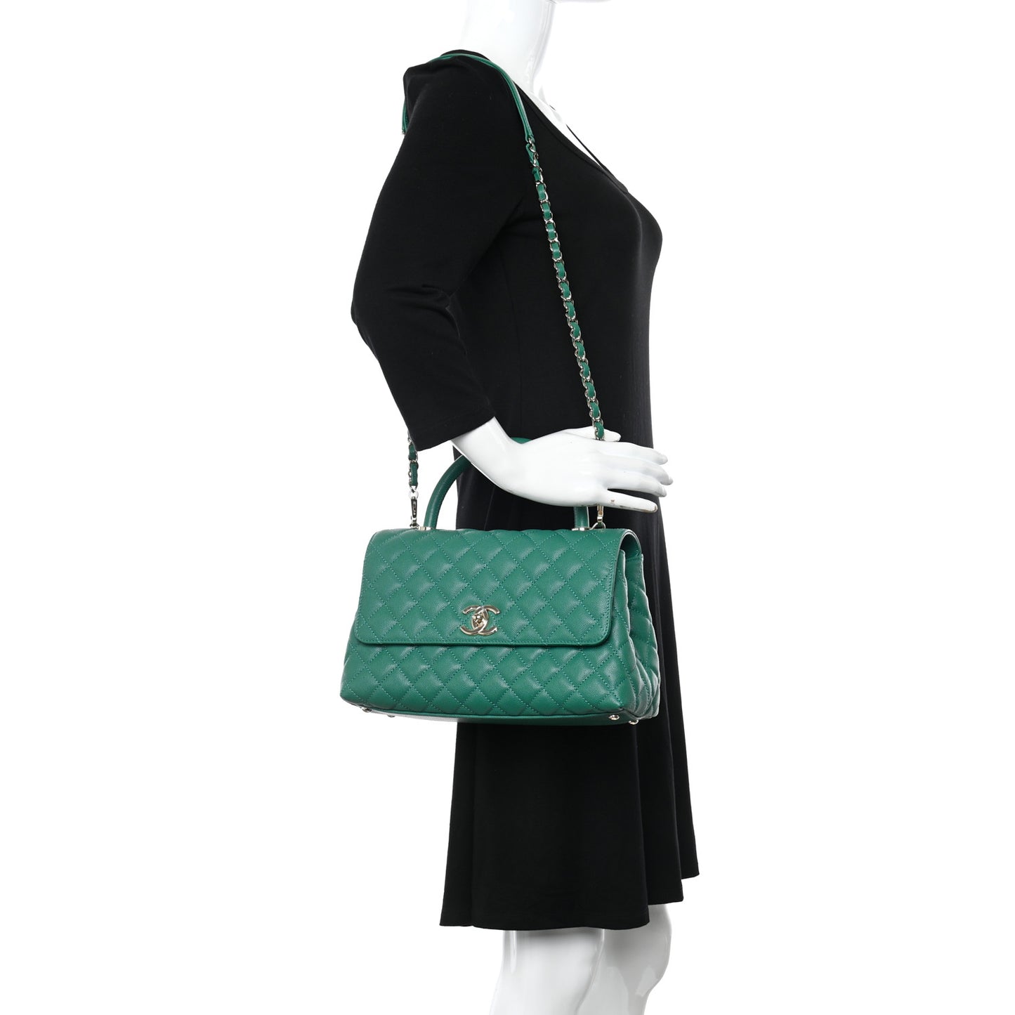 Caviar Quilted Small Coco Handle Flap Green