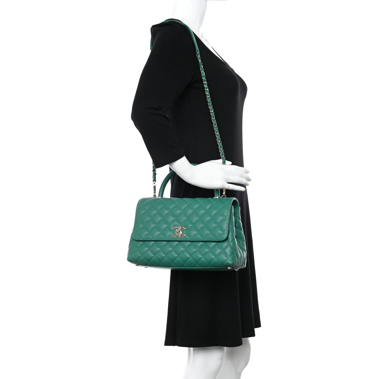 Chanel Caviar Quilted Small Coco Handle Flap Green 2 of 11