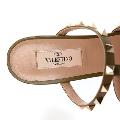 Valentino Garavani Calfskin Rockstud 60mm Caged Slide Sandals 39.5 Lichen 7 of 10
