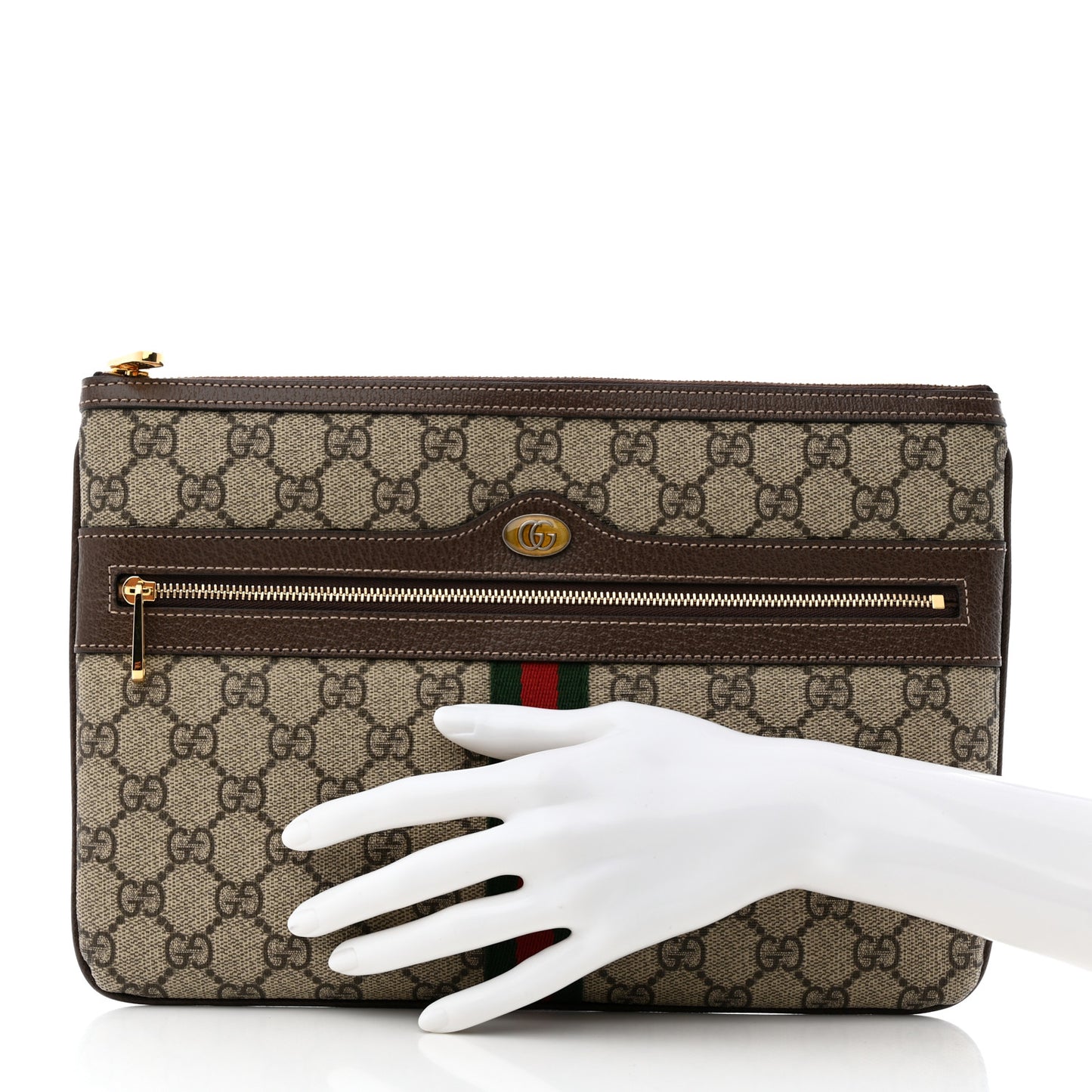 GG Supreme Monogram Large Ophidia Pouch Clutch Brown