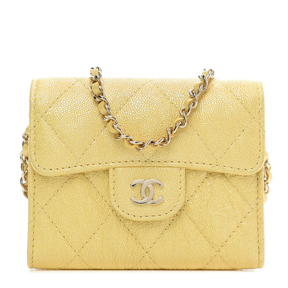 Chanel Iridescent Caviar Quilted Flap Card Holder On Chain Yellow 1 of 9