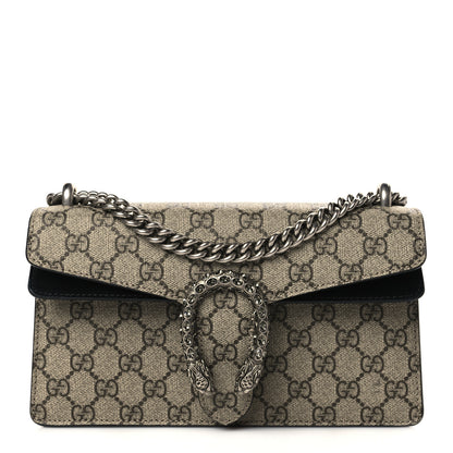 Gucci GG Supreme Monogram Suede Crystal Small Dionysus Shoulder Bag Beige Ebony Black 1 of 8