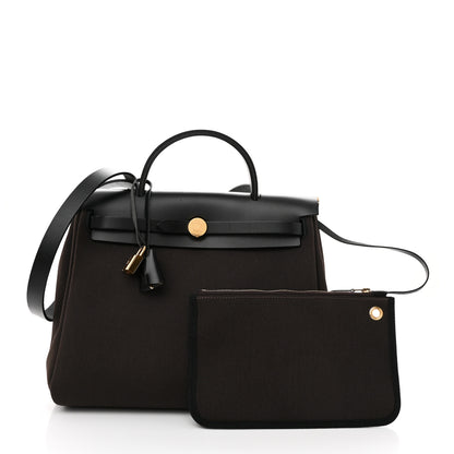 Hermes Military Toile Vache Hunter Herbag Zip Retourne 31 PM Ebene Black 2 of 11