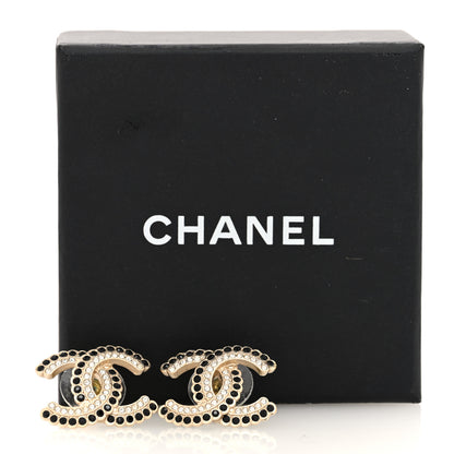 Chanel Crystal CC Earrings Black Gold 5 of 5