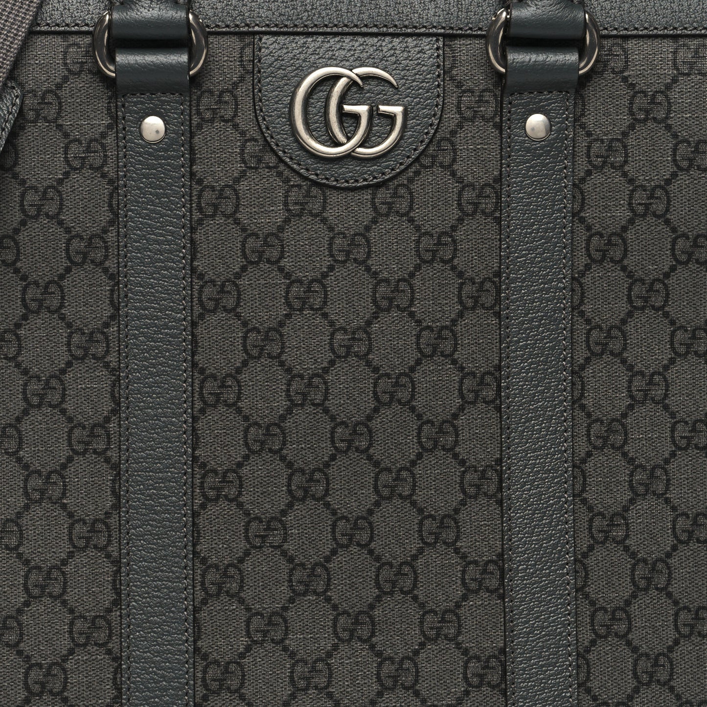 GG Supreme Monogram Textured Dollar Calfskin Large Ophidia Tote Bag Grey Black Graphite Grey