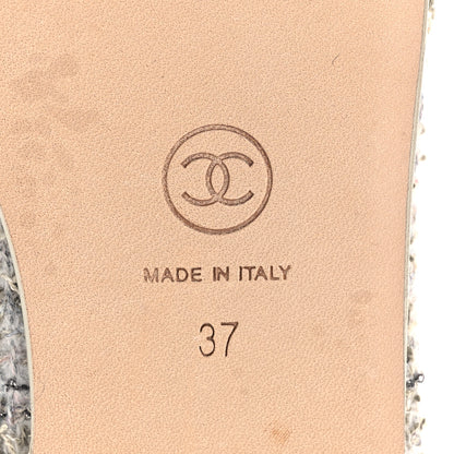 Chanel Wool Cotton Tweed Lambskin Cap Toe Ballerina Flats 37 Gray Black Gold 8 of 11
