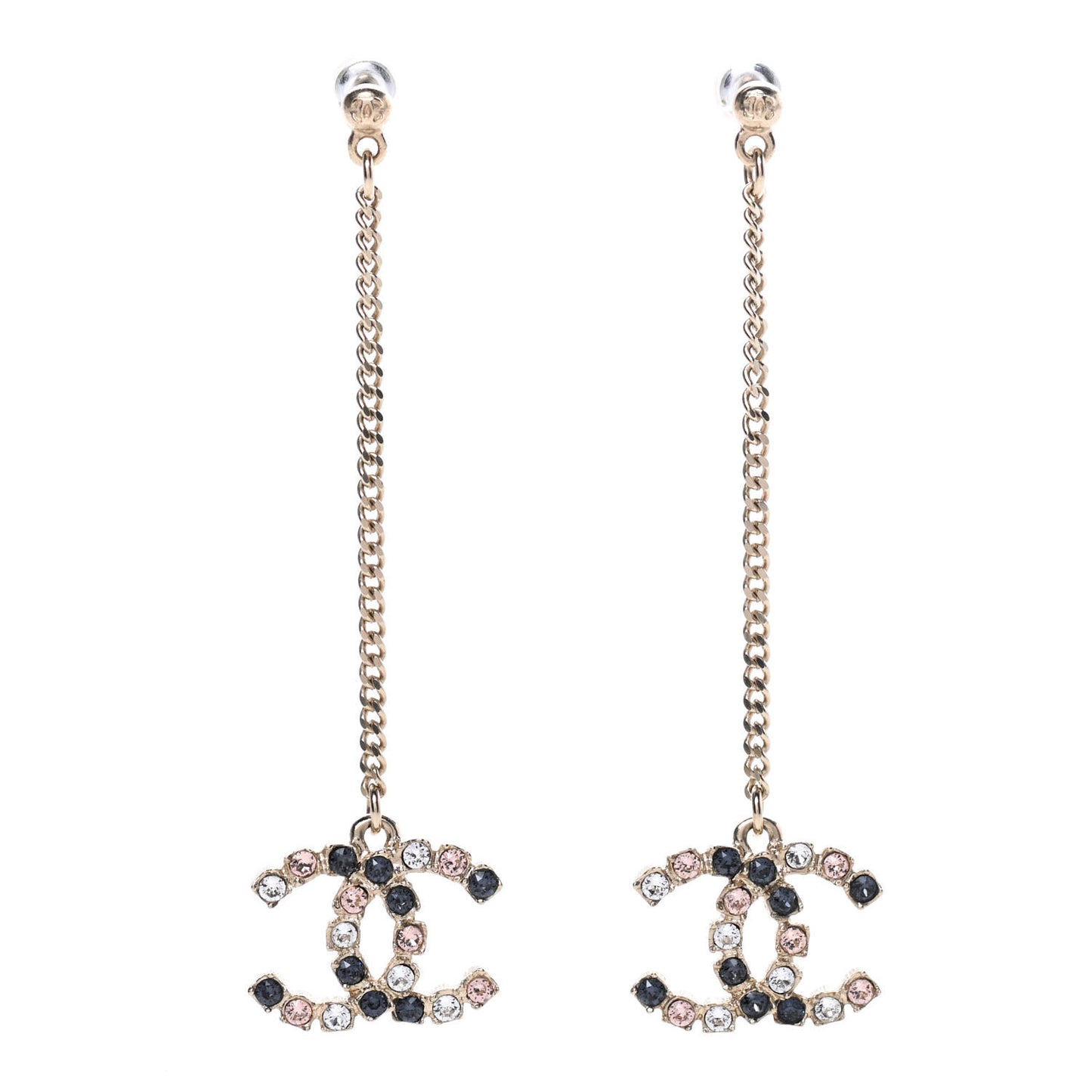 Crystal CC Drop Earrings Pink Grey Gold