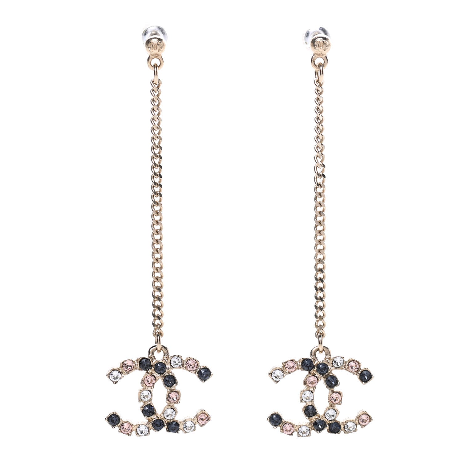 Chanel Crystal CC Drop Earrings Pink Grey Gold 1 of 5