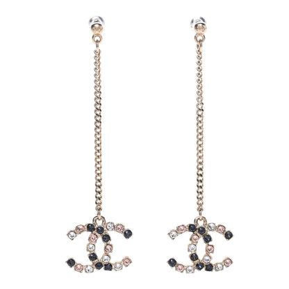 Chanel Crystal CC Drop Earrings Pink Grey Gold 1 of 5