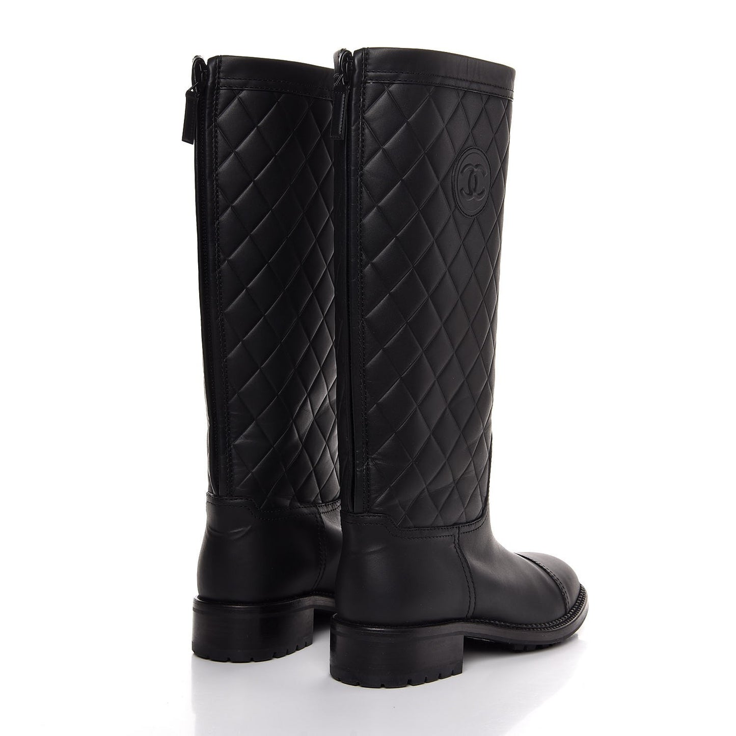 Oily Calfskin Quilted High Boots 40 Black