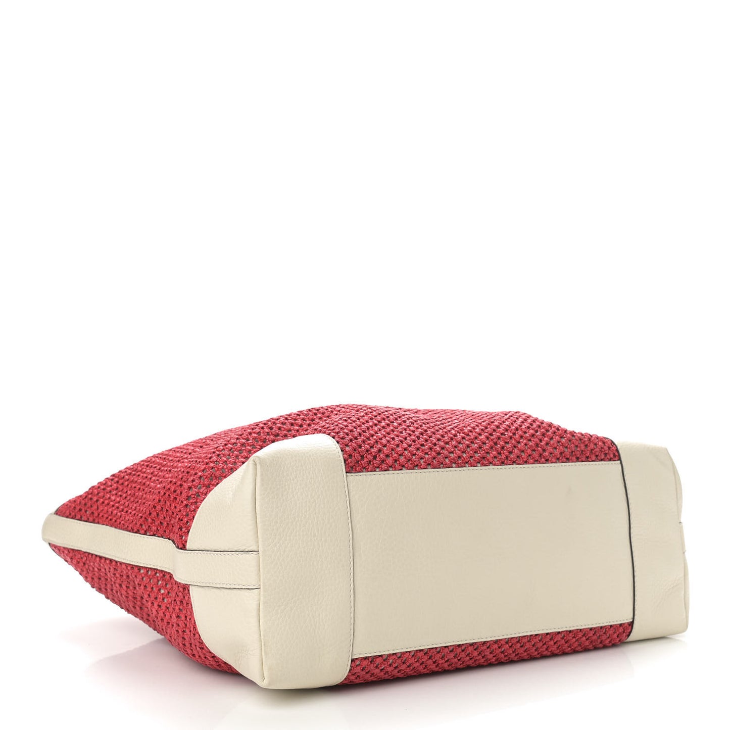 Straw Calfskin Bamboo Shopper Tote Raspberry