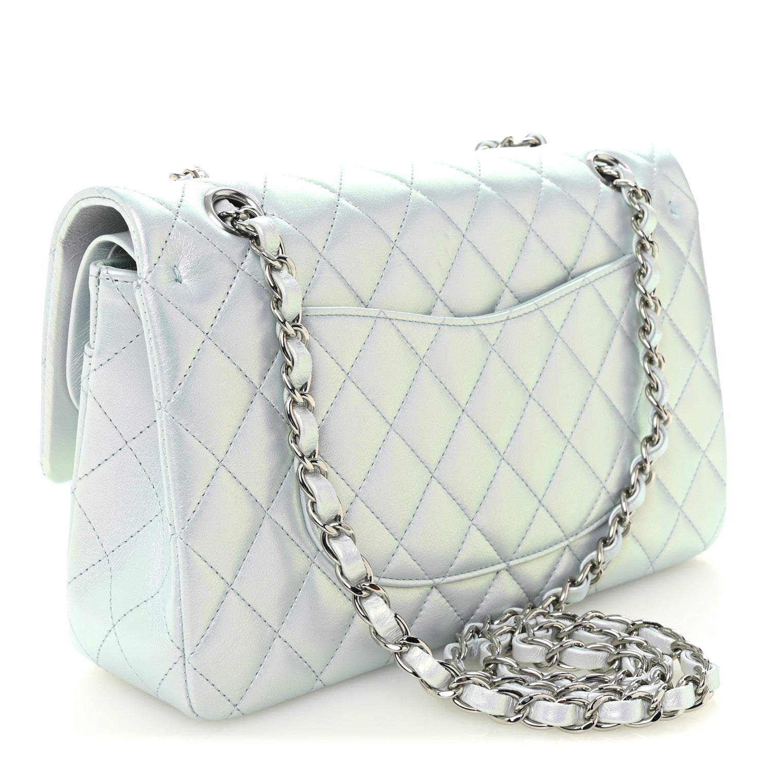 Chanel Iridescent Calfskin Quilted Medium Double Flap Light Blue 3 of 11