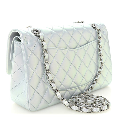 Chanel Iridescent Calfskin Quilted Medium Double Flap Light Blue 3 of 11