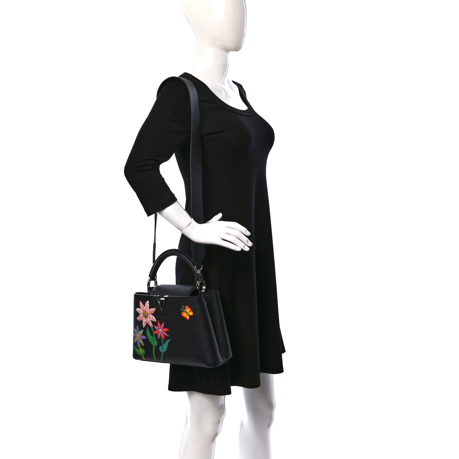Louis Vuitton LV x YK Taurillon Flower Capucines BB Black 2 of 12