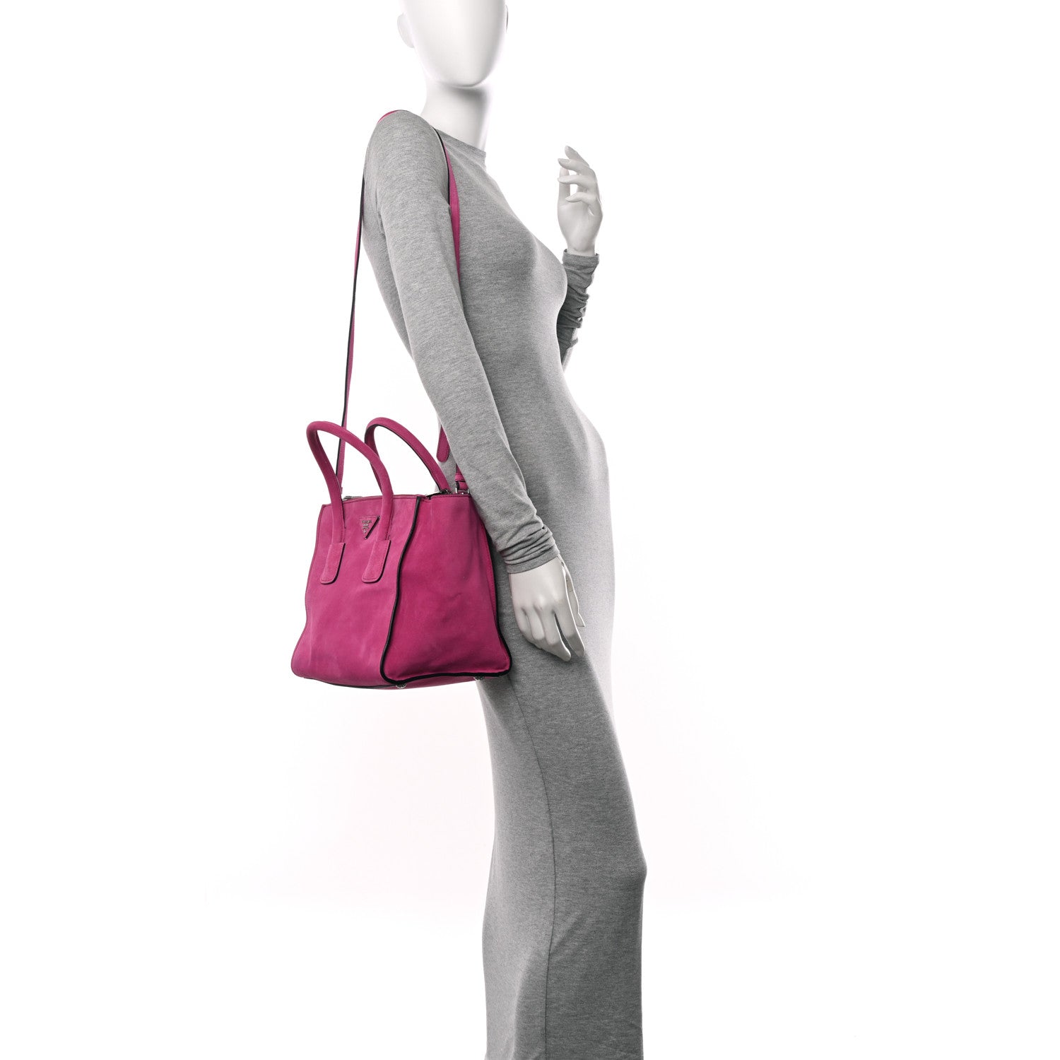 Prada Scamosciato Suede Twin Pocket Tote Fuxia 2 of 12