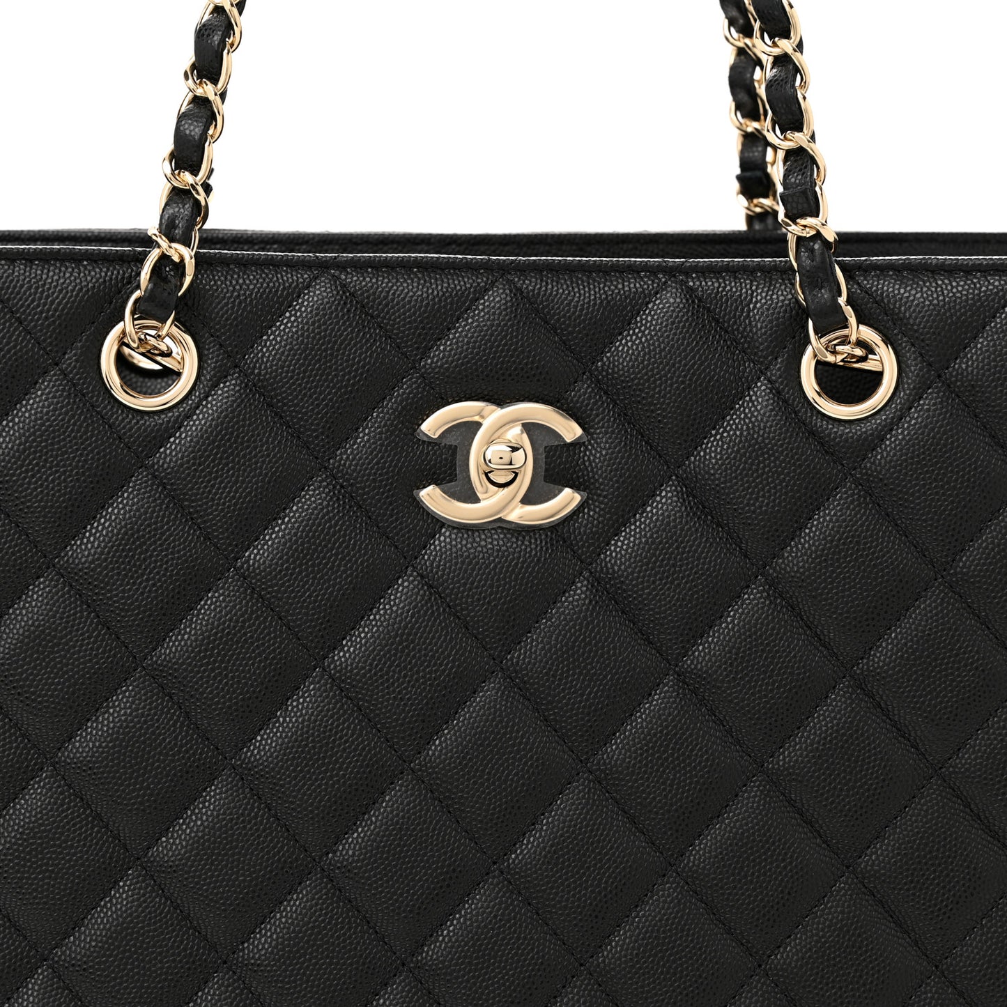 Caviar Quilted Large Shopping Tote Black