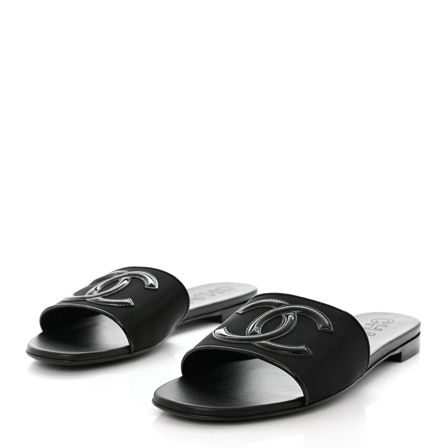 Mesh Patent Calfskin CC Mules 39.5 Black