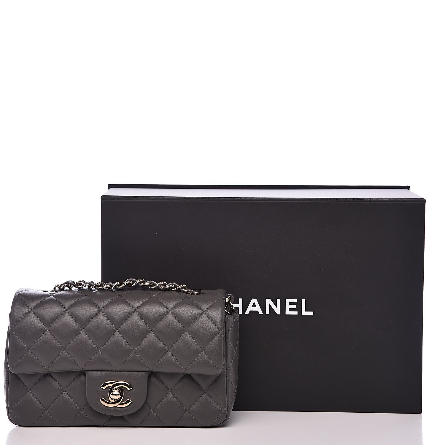 Chanel Lambskin Quilted Mini Rectangular Flap Grey 11 of 11