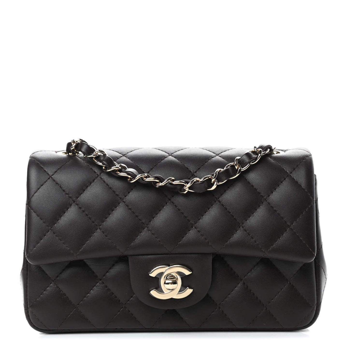 Lambskin Quilted Mini Rectangular Flap Dark Brown