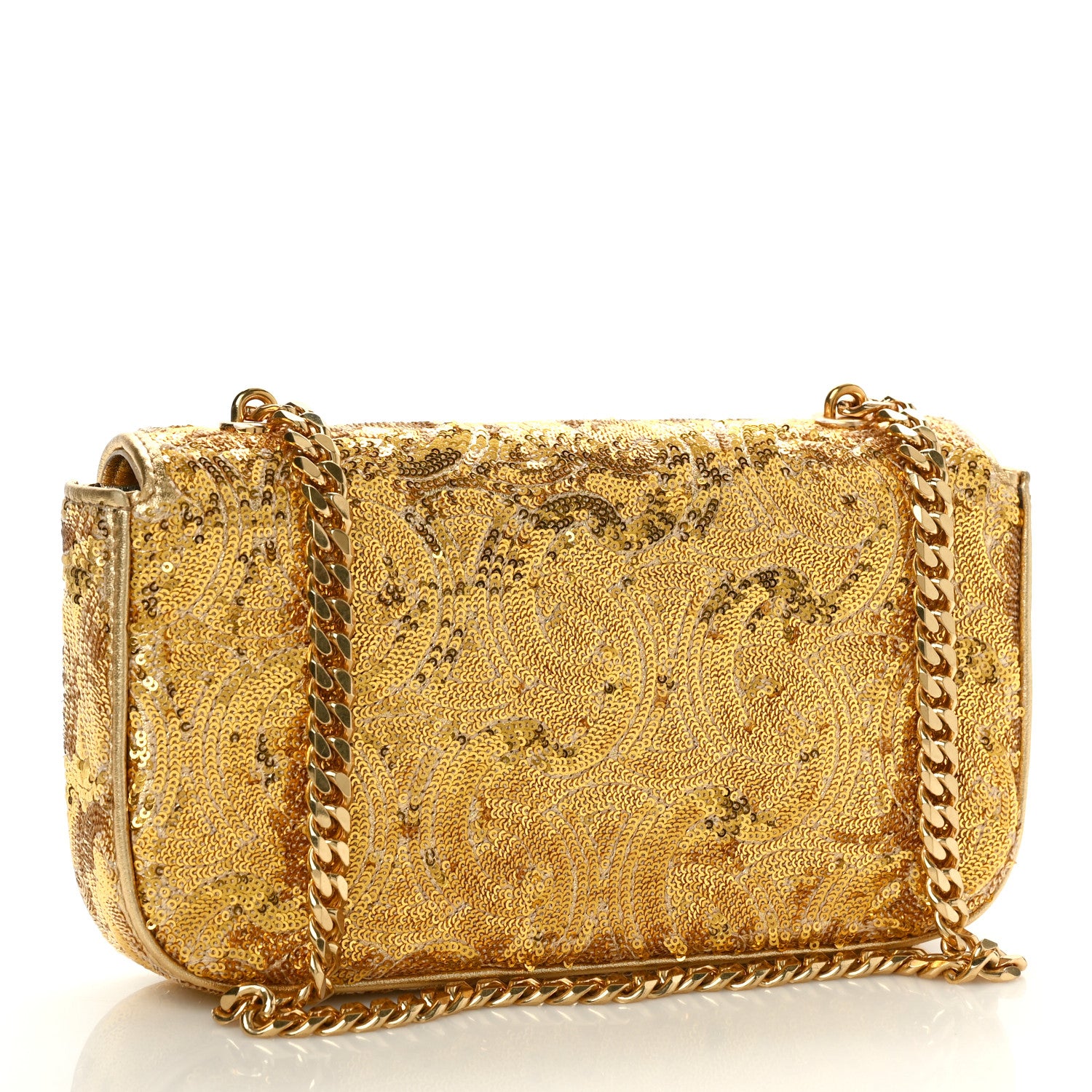 Celine Sequin Triomphe Chain Shoulder Bag Gold 3 of 9