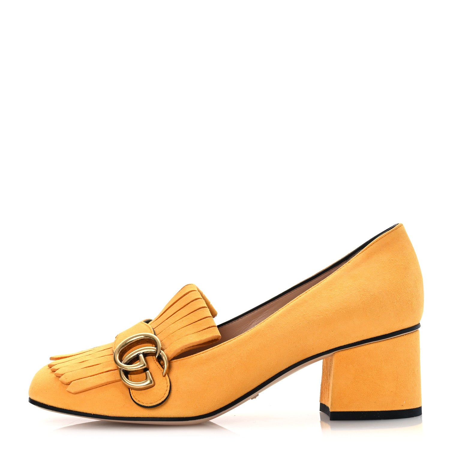 Gucci Kid Scamosciato GG Marmont Fringe 50mm Loafer Pumps 38 Crystal Copper 1 of 14