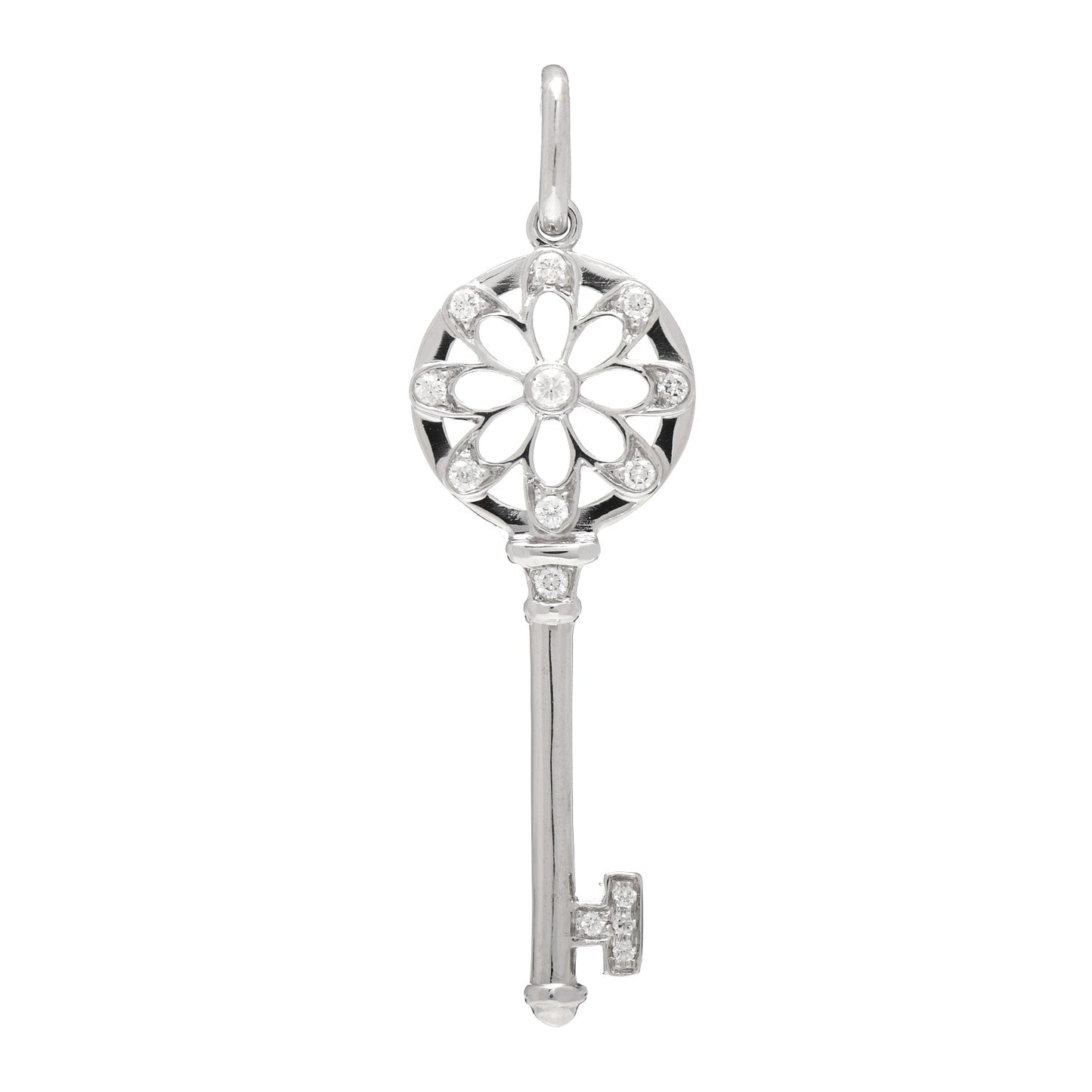 18K White Gold Diamond Floral Key Pendant