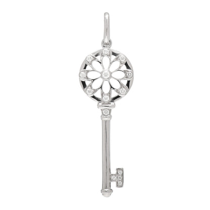 Tiffany 18K White Gold Diamond Floral Key Pendant 1 of 3