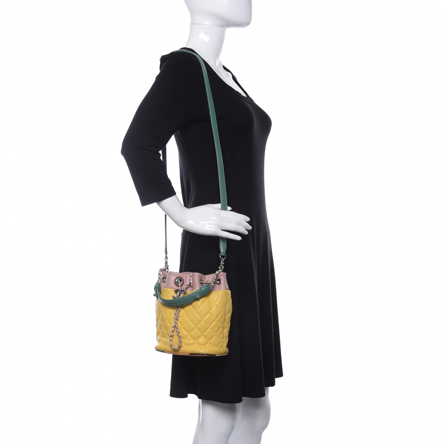 Chanel Lambskin Quilted Cuba Drawstring Tote Yellow Pink Green 2 of 19
