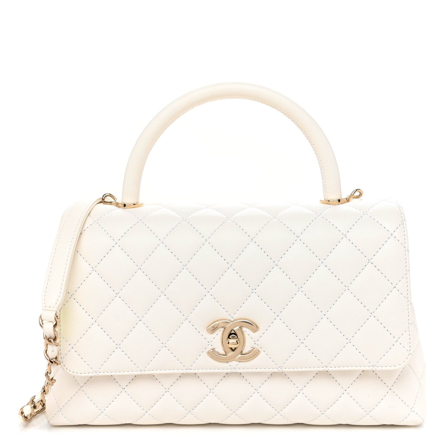 Chanel Caviar Quilted Small Coco Handle Flap White 1 of 12