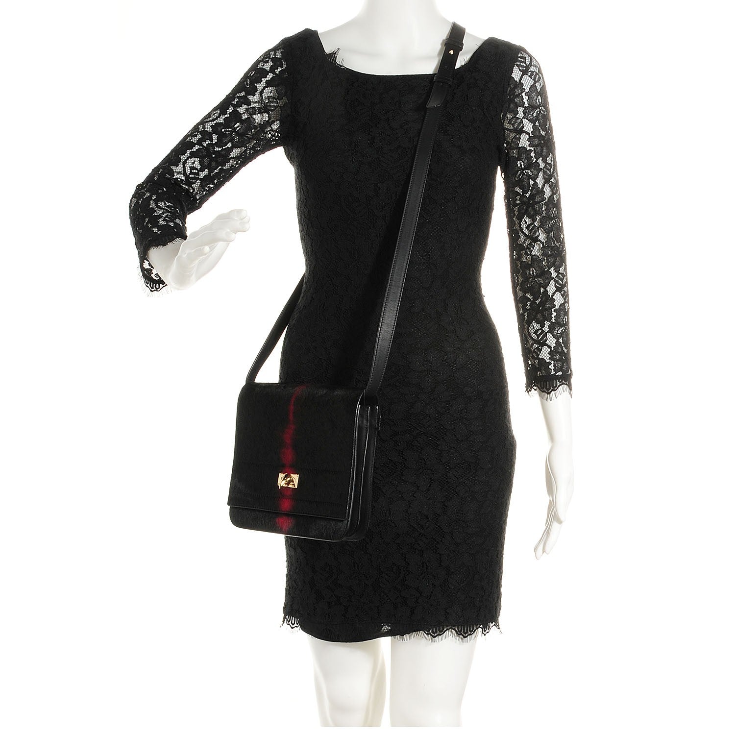 Givenchy Calf Hair Abstract Flower Shark Lock Medium Flap Bag Black 2 of 9