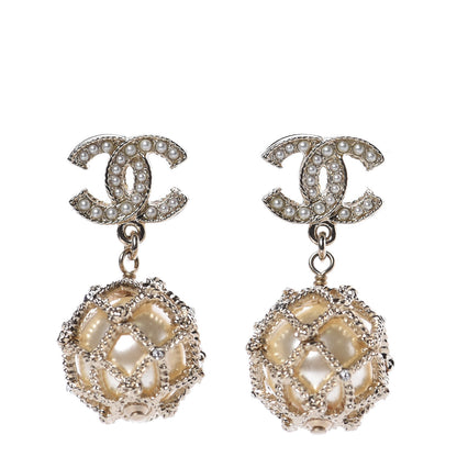 Chanel Pearl Crystal CC Drop Earrings Gold 1 of 5