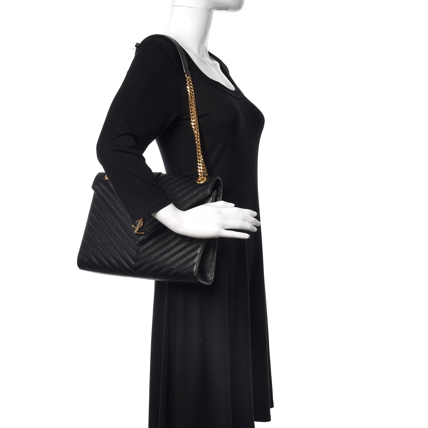 Grain De Poudre Matelasse Chevron Large Monogram Satchel Black