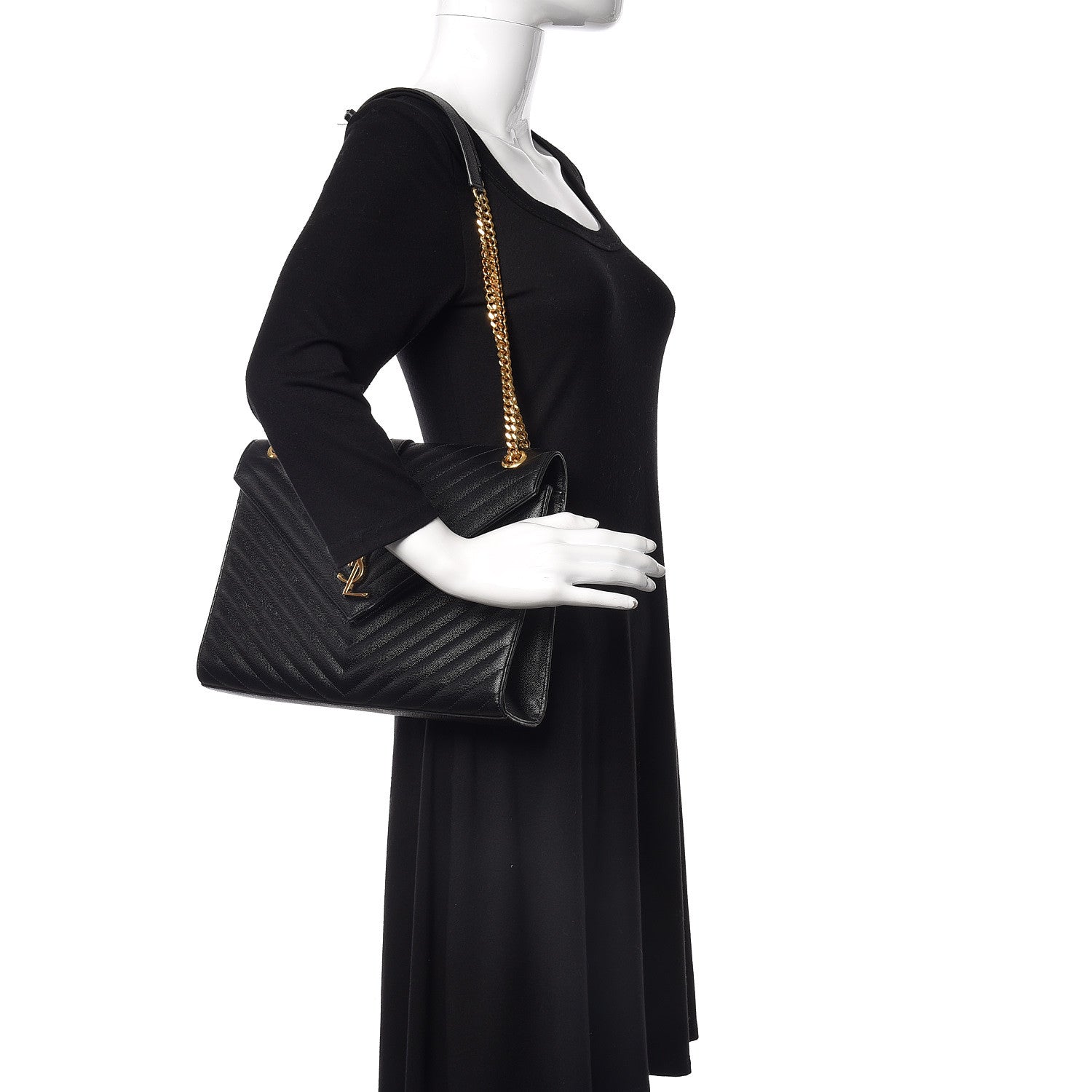 Saint Laurent Grain De Poudre Matelasse Chevron Large Monogram Satchel Black 2 of 12