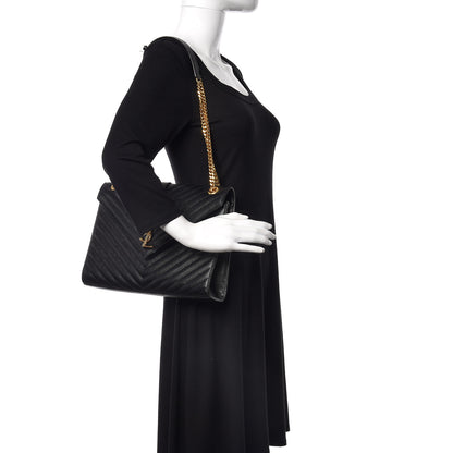 Saint Laurent Grain De Poudre Matelasse Chevron Large Monogram Satchel Black 2 of 12